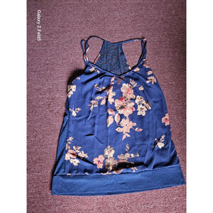 Women's Maurices Navy Floral Tank Top with Lace Back